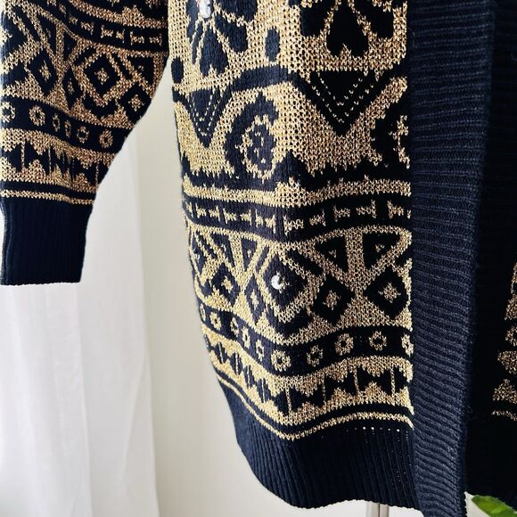 Vintage Maurada Gold & Black Metallic Shimmery Long Cardigan Sweater - XL - Picture 5 of 12